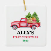 Personalisiert Baby's First Christmas Red Truck Xm Keramikornament (Vorderseite)