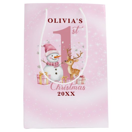 Personalisiert Baby's First Christmas Snowman Mittlere Geschenktüte (Vorderseite)