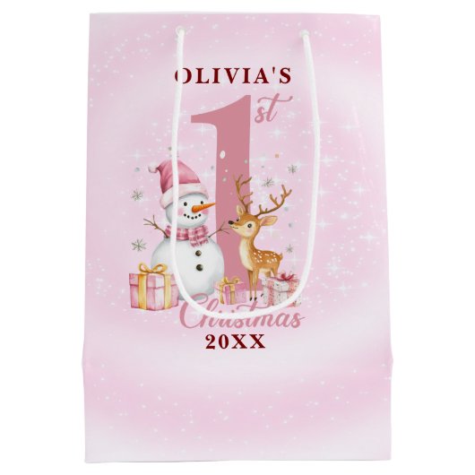 Personalisiert Baby's First Christmas Snowman Mittlere Geschenktüte (Rückseite)