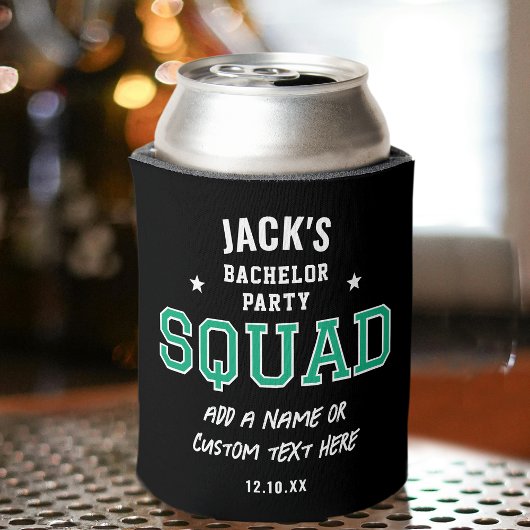 Personalisiert Bachelor Party Squad Green Black Dosenkühler
