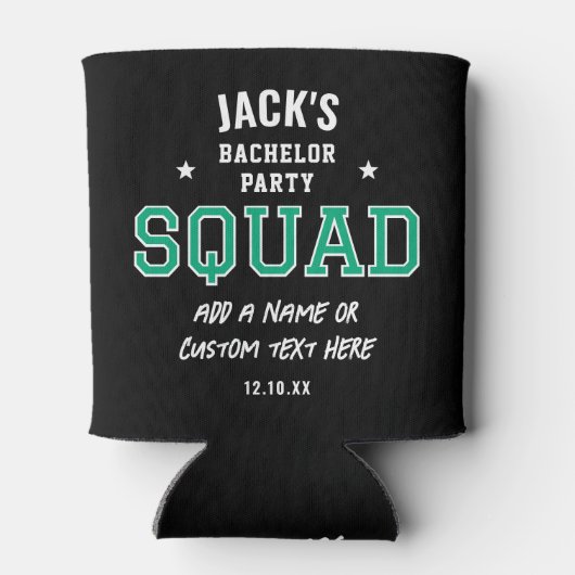 Personalisiert Bachelor Party Squad Green Black Dosenkühler (Rückseite)