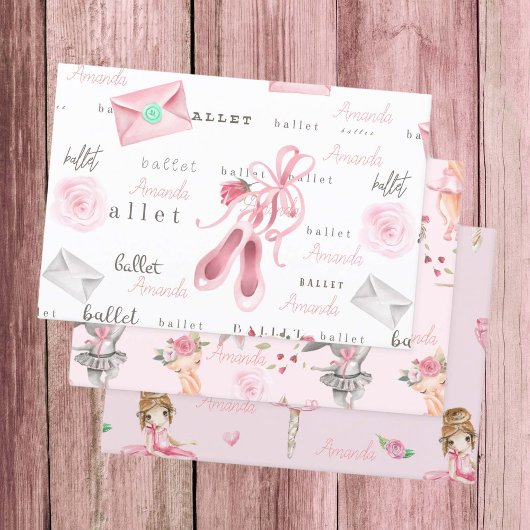 Personalisiert Ballerina Ballet Name Hübsch Geschenkpapier Set