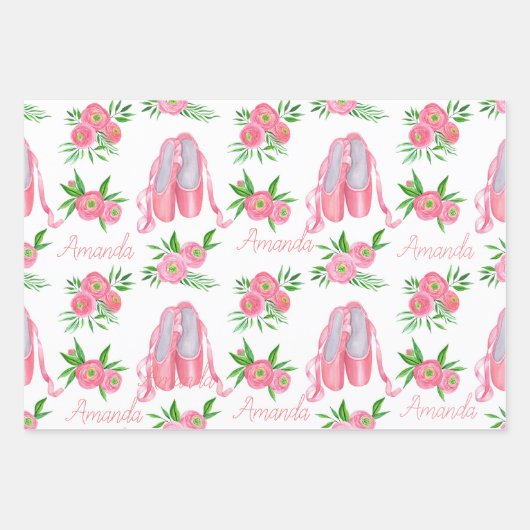 Personalisiert Ballerina Ballet Name Hübsch Geschenkpapier Set (Vorderseite)