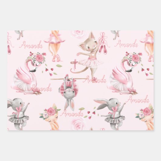 Personalisiert Ballerina Ballet Name Hübsch Geschenkpapier Set (Vorderseite 2)
