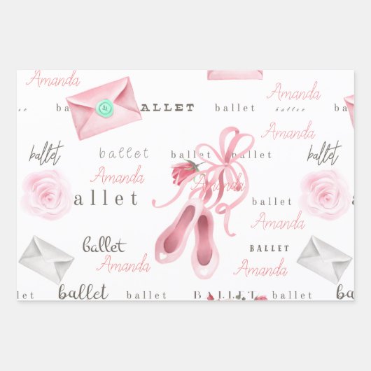 Personalisiert Ballerina Ballet Name Hübsch Geschenkpapier Set (Vorderseite)