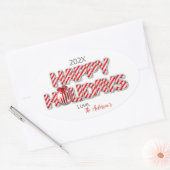 Personalisiert Balloon Happy Holidays Peppermint Ovaler Aufkleber (Umschlag)