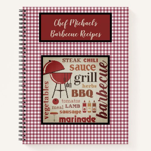 Personalisiert Barbecue Koch Red Gingham Karo Notizblock (Vorderseite)