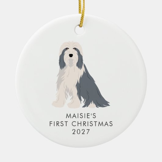 Personalisiert Barted Collie Dog Erste Weihnachtsf Keramik Ornament (Vorne)