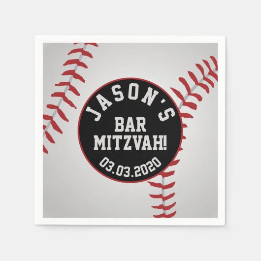 Personalisiert Baseball Bar Mitzvah Red Black Serviette (Vorderseite)