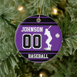Personalisiert Baseball Batter   Lila Keramik Ornament