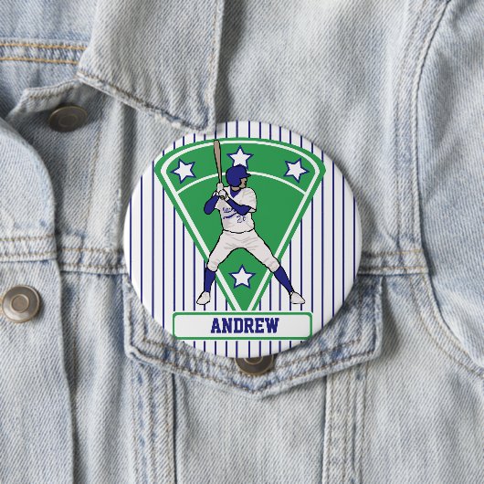 Personalisiert Baseball Batter Star Blue Button (Beispiel)