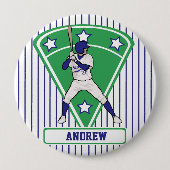 Personalisiert Baseball Batter Star Blue Button (Vorderseite)