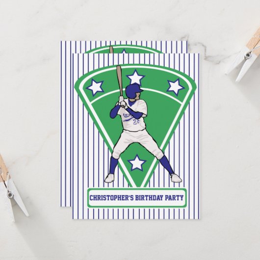 Personalisiert Baseball Batter Star Blue Einladung (Vorderseite/Rückseite Beispiel)