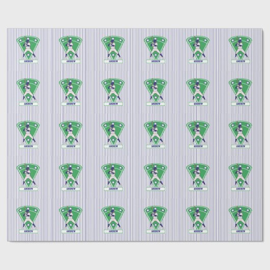 Personalisiert Baseball Batter Star Blue Geschenkpapier (Flach)