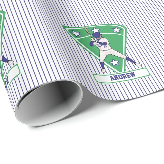 Personalisiert Baseball Batter Star Blue Geschenkpapier (Rolleneckpunkt)