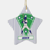 Personalisiert Baseball Batter Star Blue Keramikornament (Rechts)