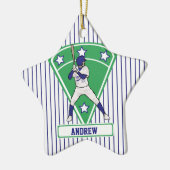 Personalisiert Baseball Batter Star Blue Keramikornament (Links)