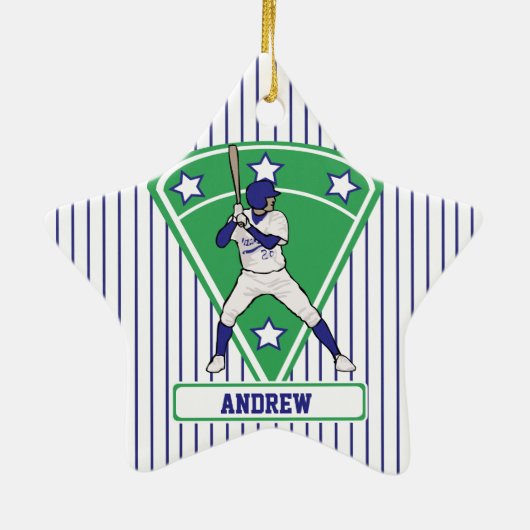 Personalisiert Baseball Batter Star Blue Keramikornament (Hinten)