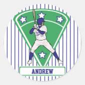 Personalisiert Baseball Batter Star Blue Runder Aufkleber (Vorderseite)