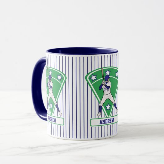 Personalisiert Baseball Batter Star Blue Tasse (Vorderseite Links)