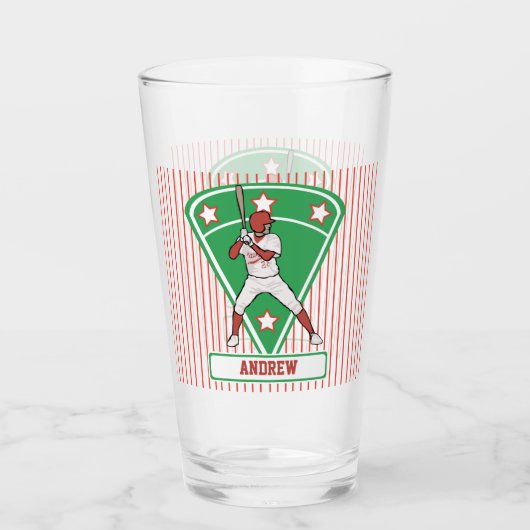 Personalisiert Baseball Batter Star Red Glas (Vorderseite)