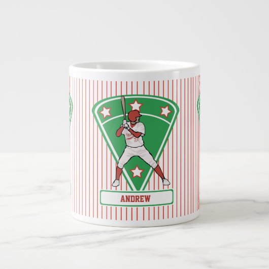 Personalisiert Baseball Batter Star Red Jumbo-Tasse (Vorderseite)