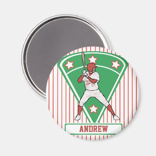 Personalisiert Baseball Batter Star Red Magnet (Vorderseite/Rückseite)