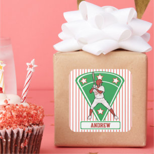 Personalisiert Baseball Batter Star Red Quadratischer Aufkleber