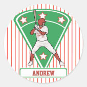 Personalisiert Baseball Batter Star Red Runder Aufkleber (Vorderseite)