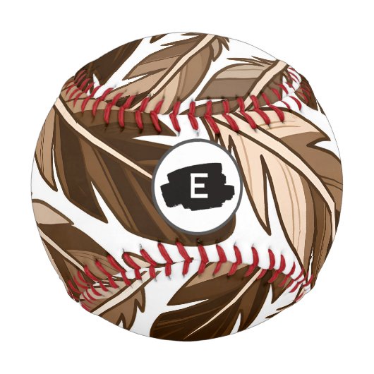 Personalisiert Baseball Boho Monogram Brown Feathe (Vorderseite)