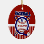 Personalisiert ⚾ Baseball | Dunkelblau und rot Keramik Ornament (Rechts)