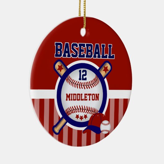 Personalisiert ⚾ Baseball | Dunkelblau und rot Keramik Ornament (Rechts)