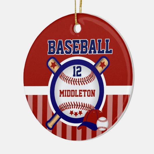 Personalisiert ⚾ Baseball | Dunkelblau und rot Keramik Ornament (Links)