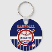 Personalisiert Baseball | Dunkelblau und rot Schlüsselanhänger (Vorderseite)