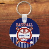 Personalisiert Baseball | Dunkelblau und rot Schlüsselanhänger (Vorderseite)