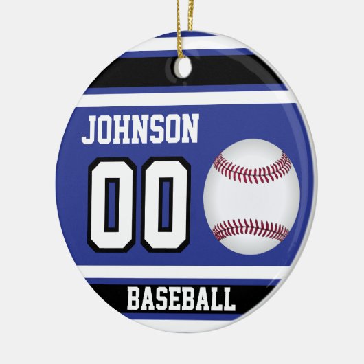 Personalisiert Baseball | Dunkelblau, weiß und sch Keramik Ornament (Links)