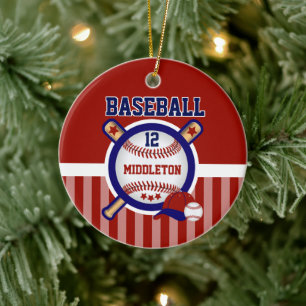 Personalisiert Baseball Dunkelrot und blau Keramik Ornament