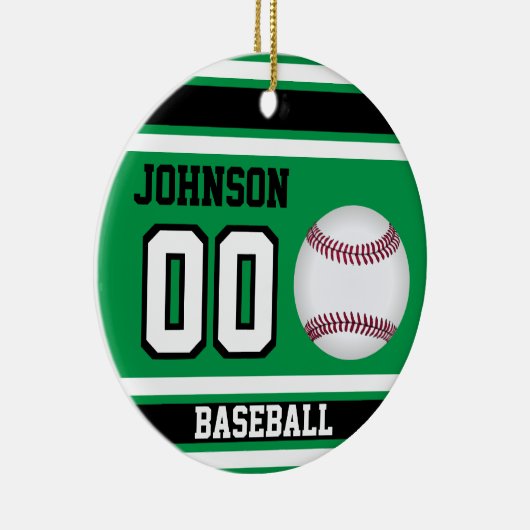 Personalisiert Baseball | Grün, Weiß und Schwarz Keramik Ornament (Rechts)