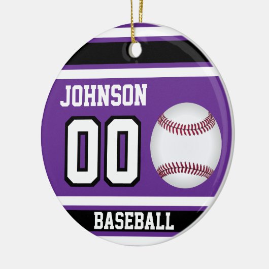 Personalisiert Baseball | Lila, weiß und schwarz Keramik Ornament (Links)