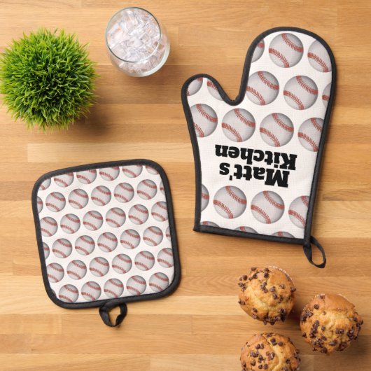 Personalisiert Baseball Ofenhandschuh & Topflappen-Set (Oben Unten)