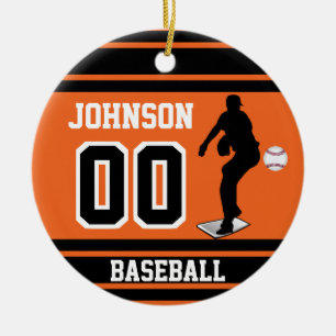Personalisiert Baseball Pitcher Orange und Schwa Keramik Ornament