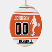 Personalisiert ⚾ Baseball Pitcher | Orange und Wei Keramik Ornament (Rechts)