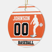 Personalisiert ⚾ Baseball Pitcher | Orange und Wei Keramik Ornament (Links)