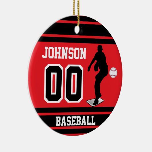 Personalisiert Baseball Pitcher | Rot und Schwarz Keramik Ornament (Rechts)