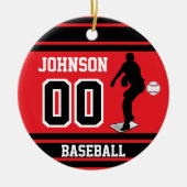 Personalisiert Baseball Pitcher | Rot und Schwarz Keramik Ornament (Vorne)