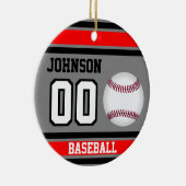 Personalisiert Baseball | Rot, Grau und Schwarz Keramik Ornament (Rechts)