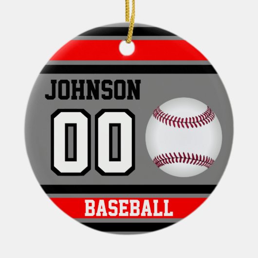 Personalisiert Baseball | Rot, Grau und Schwarz Keramik Ornament (Vorne)