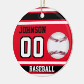 Personalisiert Baseball | Rot, Weiß und Schwarz Keramik Ornament (Links)