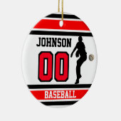 Personalisiert Baseball | Rot, Weiß und Schwarz Keramik Ornament (Rechts)