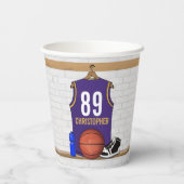Personalisiert Basketball Jersey Lila | Gold Pappbecher (Rückseite)